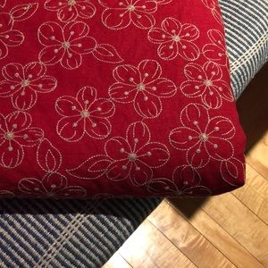 NEW 100% Cotton Deep Red with Cream & Gold Metallic Embroidered Floral Fabric